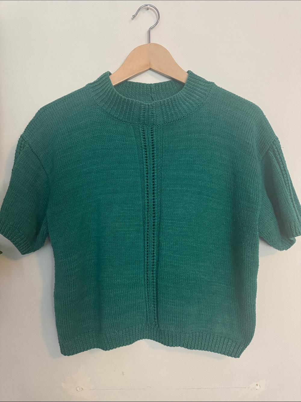 Vintage Short Sleeve Knit Top - Teal Green